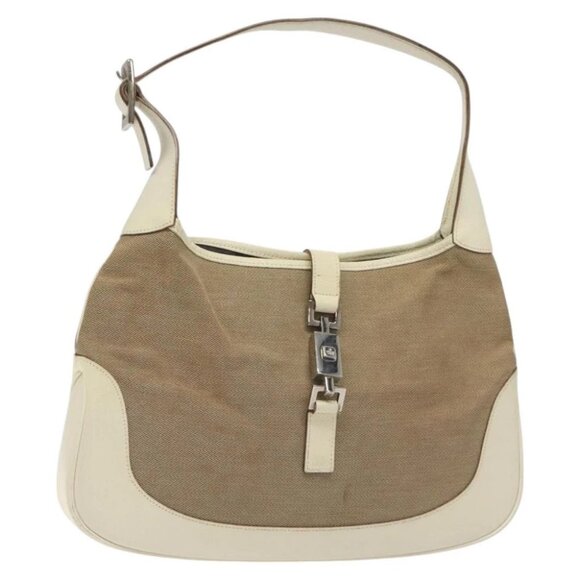 GUCCI Shoulder Bag Leather Beige Silver - Picture 1 of 15